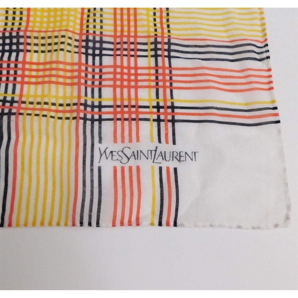 YSL Yves Saint Laurent Multi Plaid 100% Cotton Scarf Italy 20 x 20 inch - Picture 2 of 2